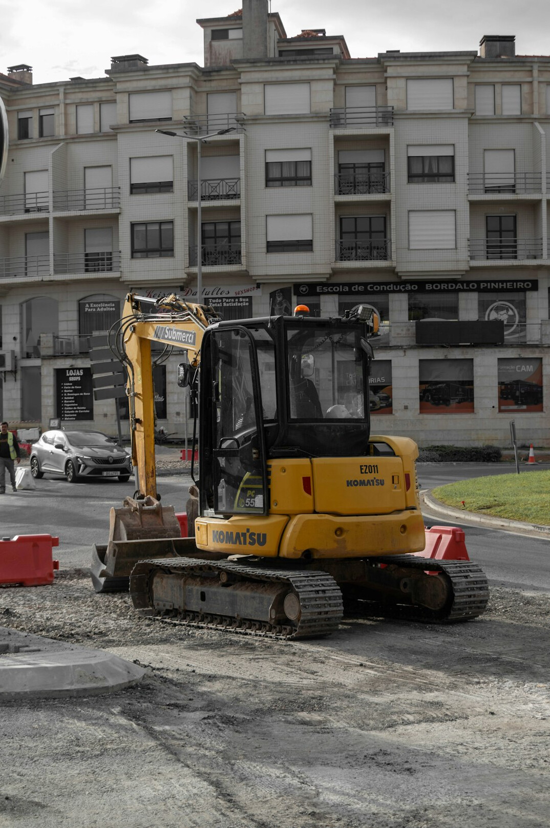 Road construction site with machinery