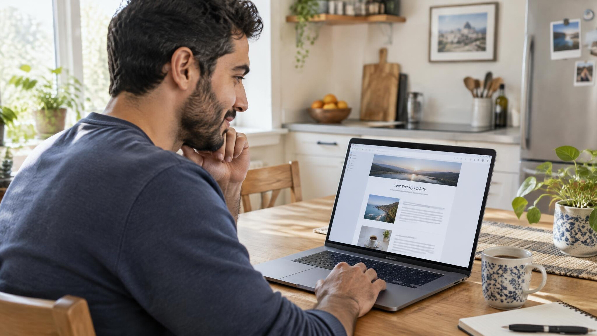 Person reading a newsletter email on a laptop