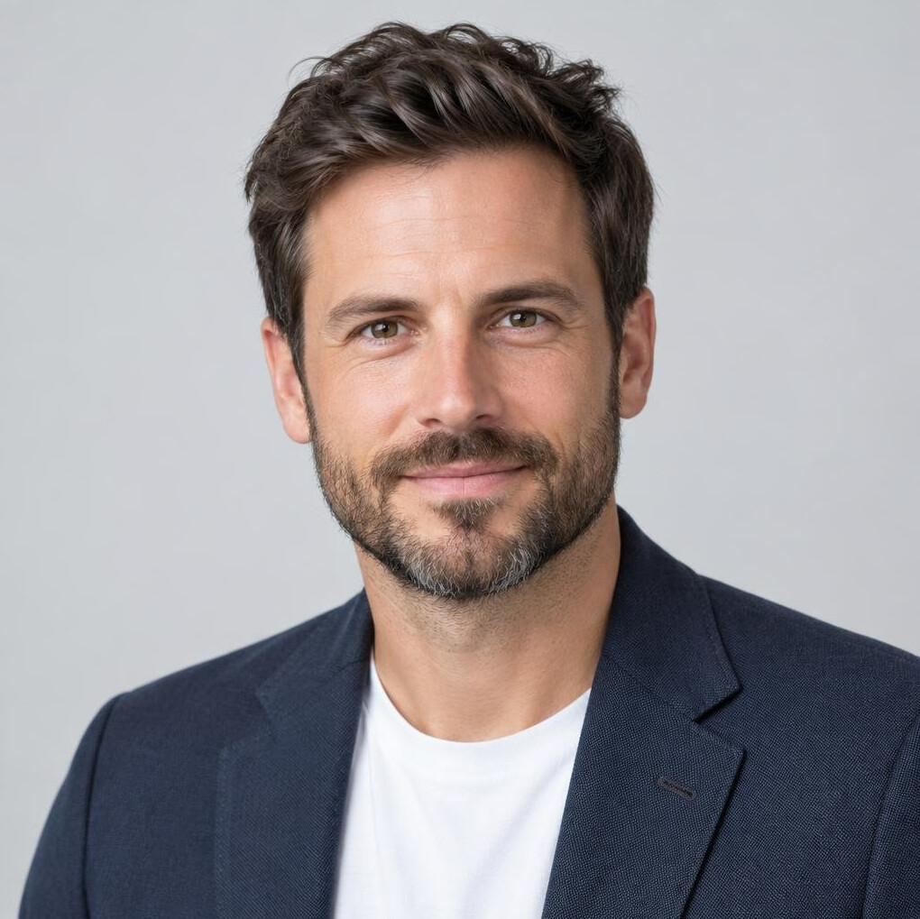 Studio portrait of a man with short beard